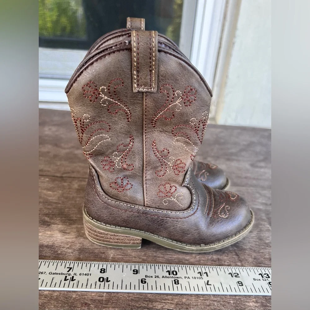 Cat & Jack Toddler Brown Faux Leather Zipper Cowboy Western Memphis Boots Sz 7